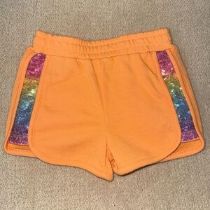 Flapdoodles Orange Shorts with Rainbow Sequin Accents